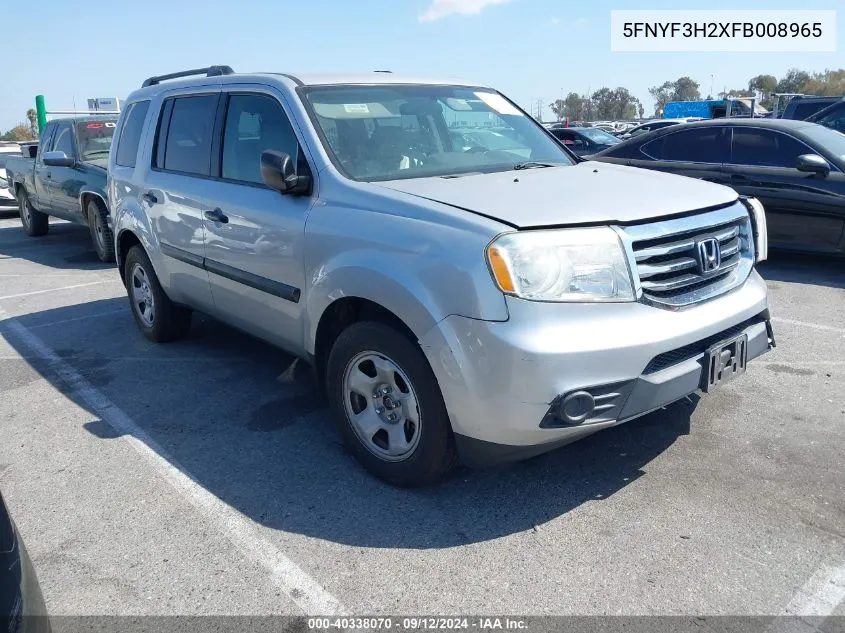 2015 Honda Pilot Lx VIN: 5FNYF3H2XFB008965 Lot: 40338070