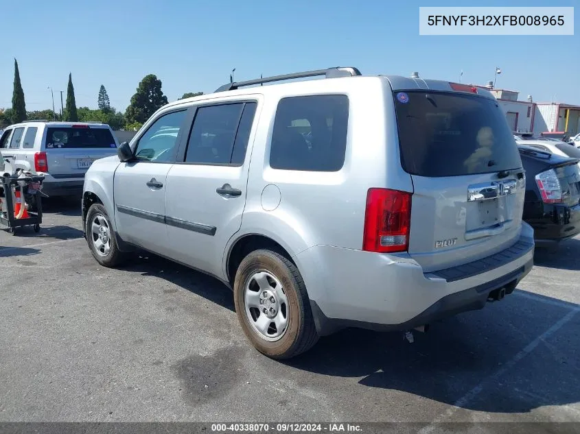 2015 Honda Pilot Lx VIN: 5FNYF3H2XFB008965 Lot: 40338070