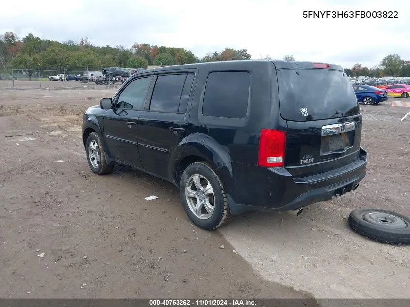 2015 Honda Pilot Ex-L VIN: 5FNYF3H63FB003822 Lot: 40753262