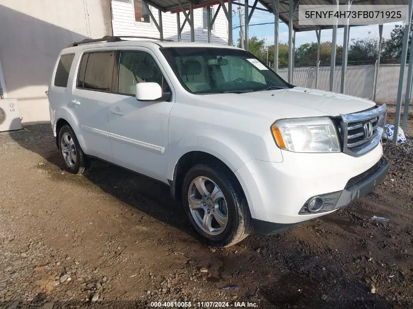 2015 Honda Pilot Ex-L VIN: 5FNYF4H73FB071925 Lot: 40810055