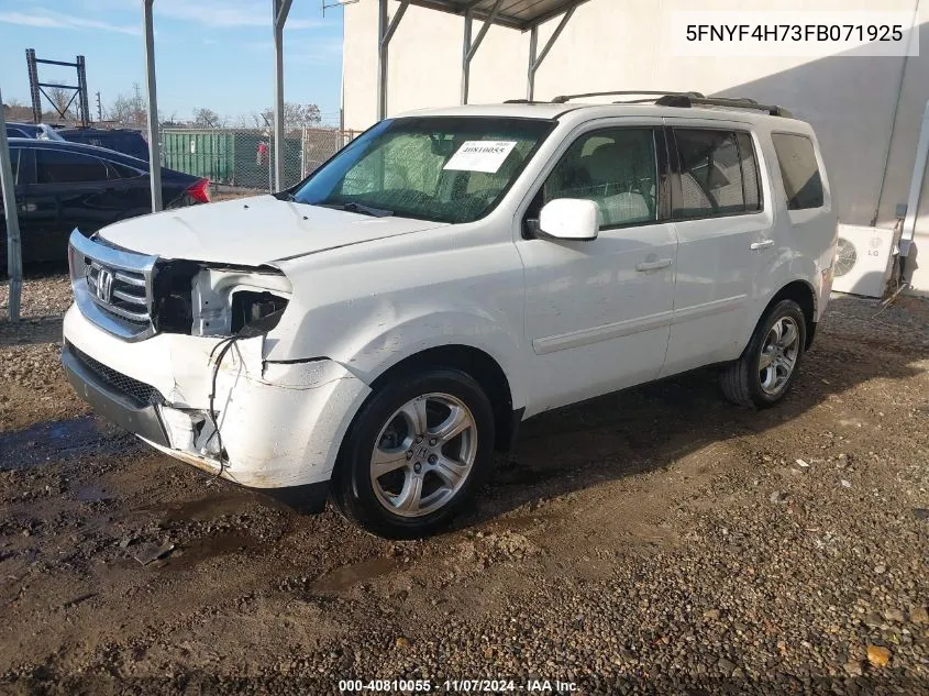 2015 Honda Pilot Ex-L VIN: 5FNYF4H73FB071925 Lot: 40810055