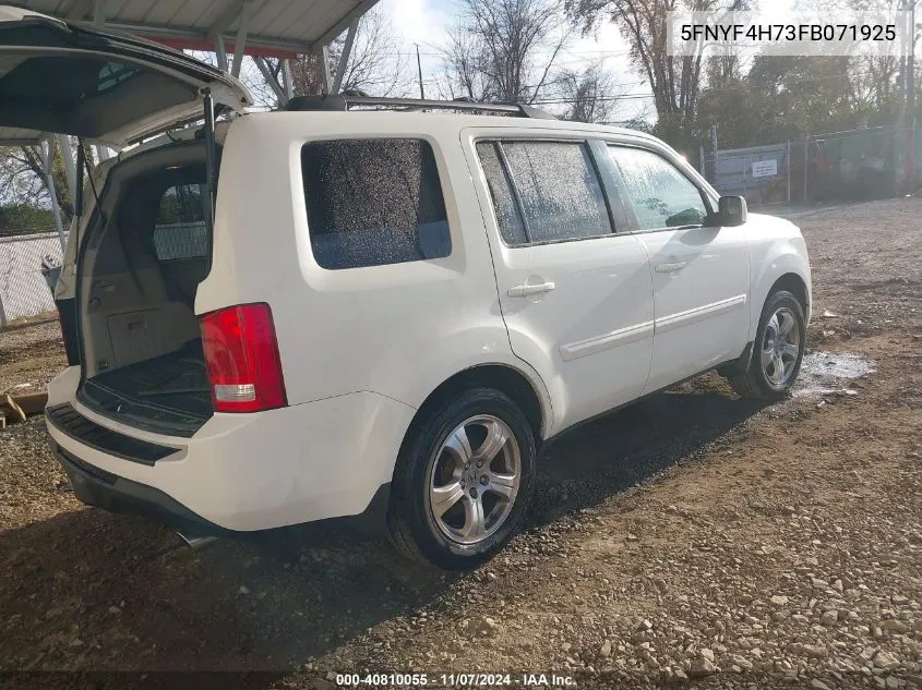 2015 Honda Pilot Ex-L VIN: 5FNYF4H73FB071925 Lot: 40810055