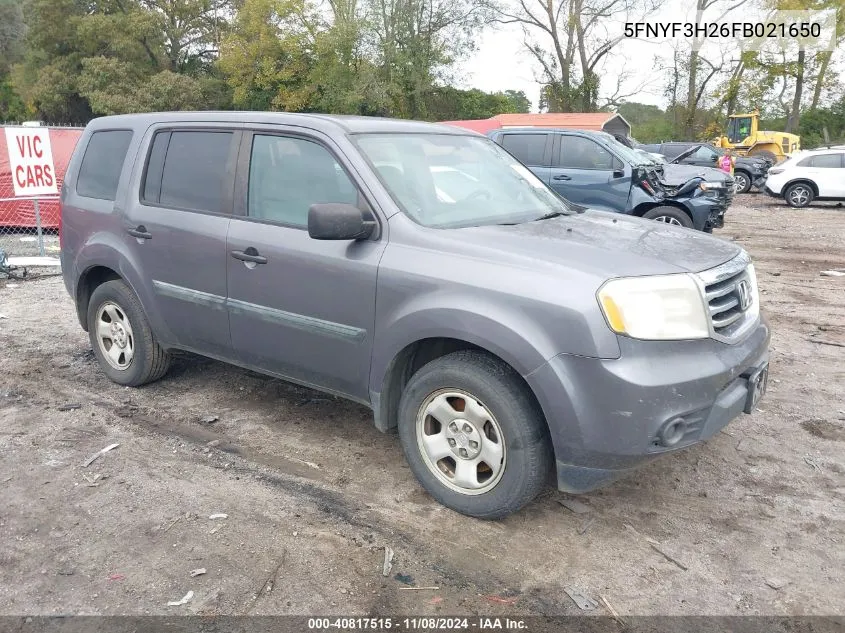 2015 Honda Pilot Lx VIN: 5FNYF3H26FB021650 Lot: 40817515