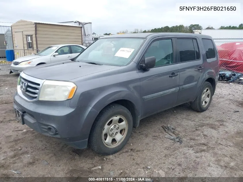 2015 Honda Pilot Lx VIN: 5FNYF3H26FB021650 Lot: 40817515