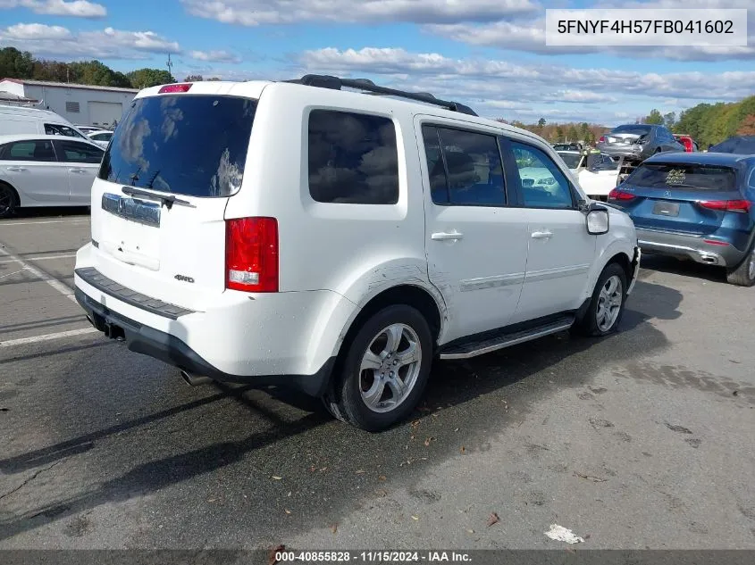 2015 Honda Pilot Ex-L VIN: 5FNYF4H57FB041602 Lot: 40855828