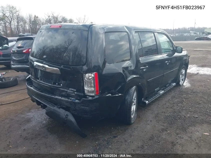 2015 Honda Pilot Ex-L VIN: 5FNYF4H51FB023967 Lot: 40908753