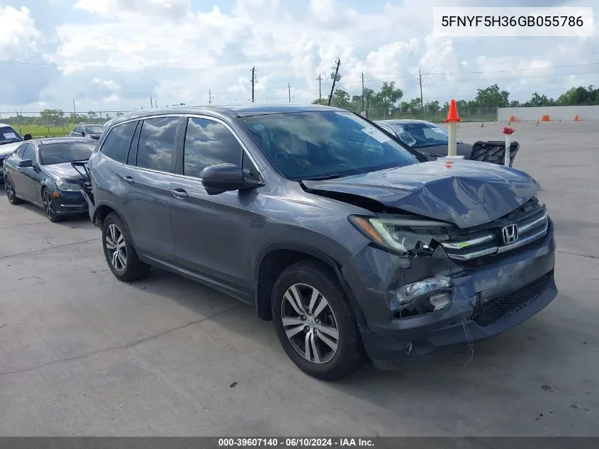 2016 Honda Pilot Ex VIN: 5FNYF5H36GB055786 Lot: 39607140