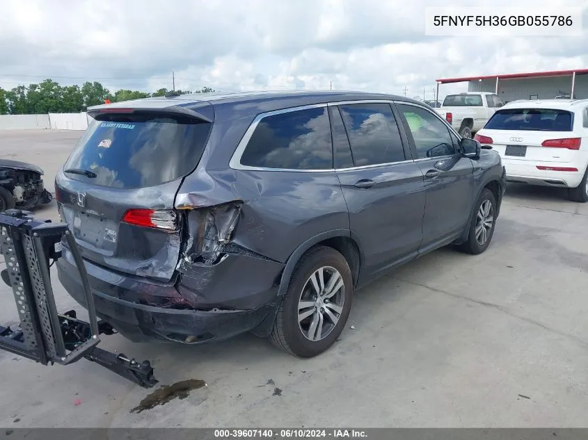 2016 Honda Pilot Ex VIN: 5FNYF5H36GB055786 Lot: 39607140