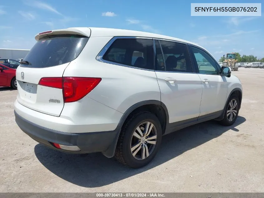 2016 Honda Pilot Ex-L VIN: 5FNYF6H55GB076202 Lot: 39730413