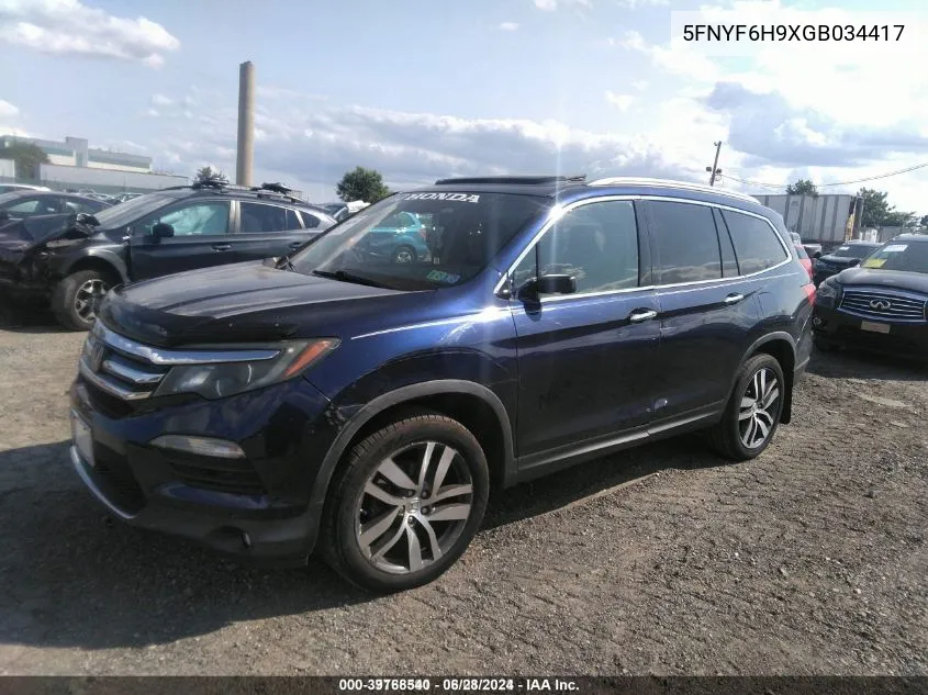 2016 Honda Pilot Touring VIN: 5FNYF6H9XGB034417 Lot: 39768540