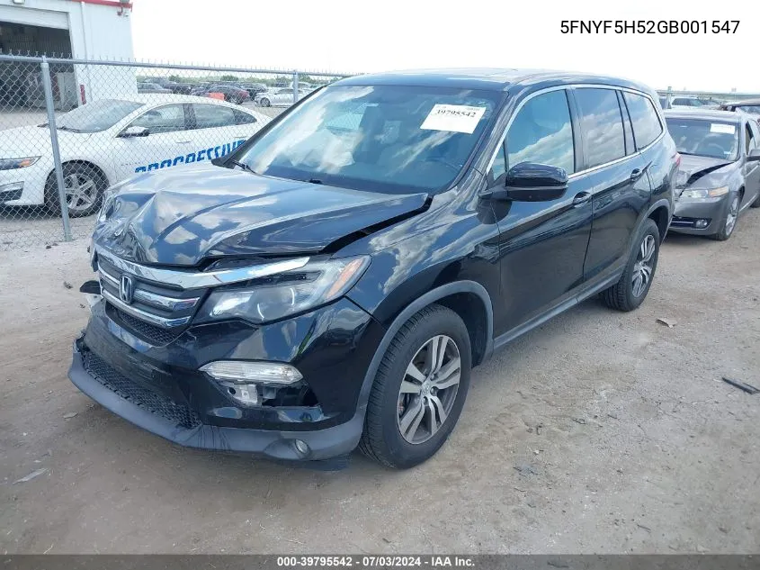 2016 Honda Pilot Ex-L VIN: 5FNYF5H52GB001547 Lot: 39795542