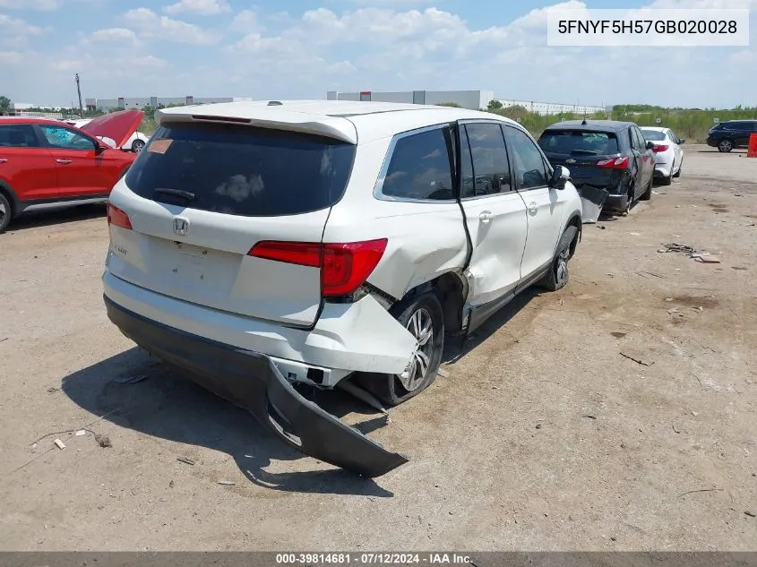 2016 Honda Pilot Ex-L VIN: 5FNYF5H57GB020028 Lot: 39814681