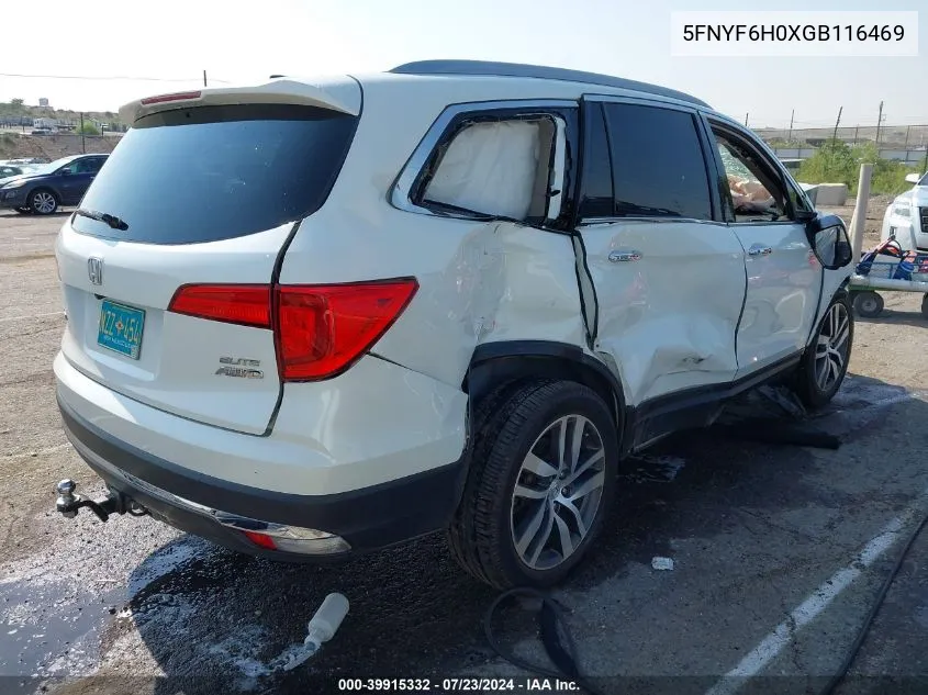 2016 Honda Pilot Elite VIN: 5FNYF6H0XGB116469 Lot: 39915332