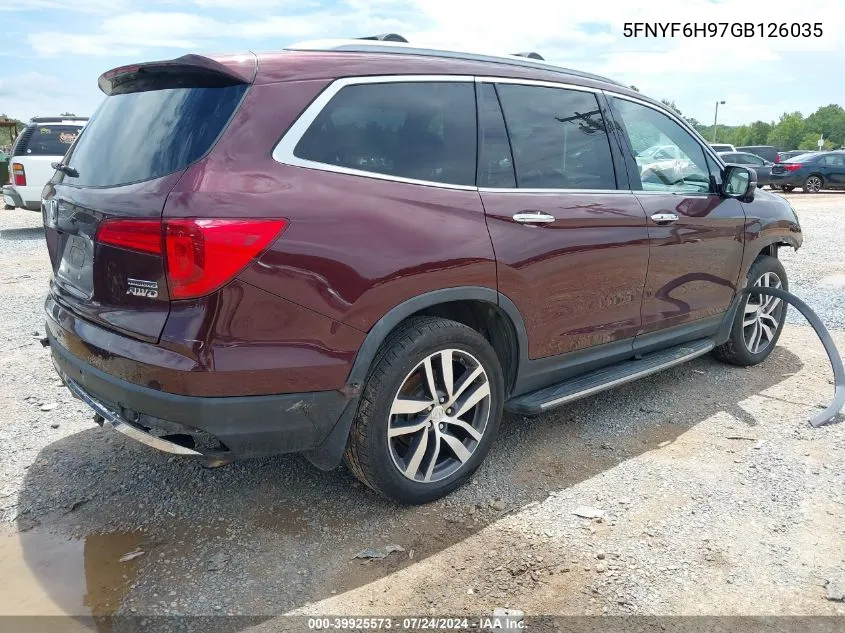 2016 Honda Pilot Touring VIN: 5FNYF6H97GB126035 Lot: 39925573