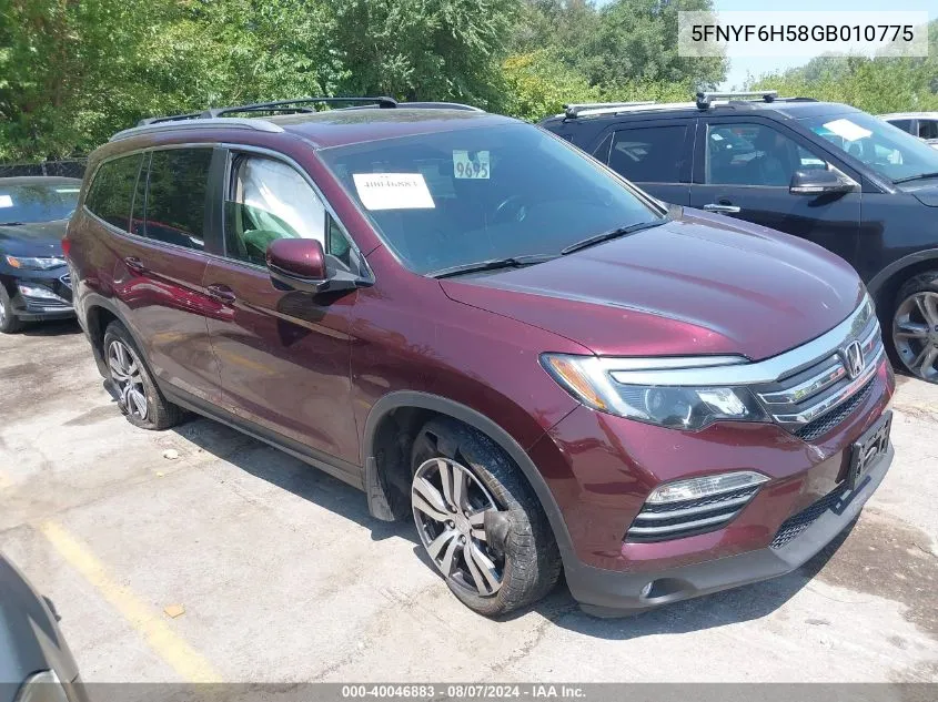 2016 Honda Pilot Ex-L VIN: 5FNYF6H58GB010775 Lot: 40046883