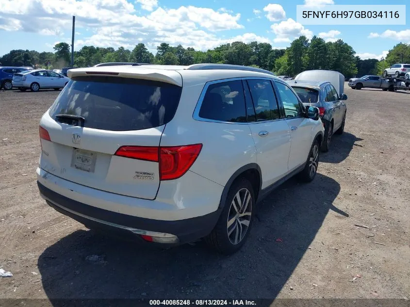 2016 Honda Pilot Touring VIN: 5FNYF6H97GB034116 Lot: 40085248