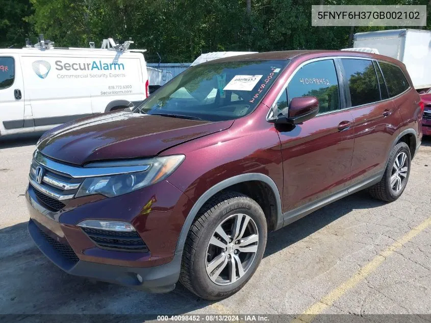 2016 Honda Pilot Ex VIN: 5FNYF6H37GB002102 Lot: 40098452