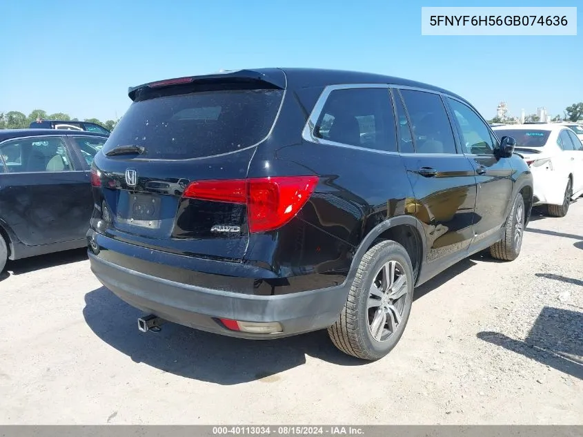 2016 Honda Pilot Ex-L VIN: 5FNYF6H56GB074636 Lot: 40113034