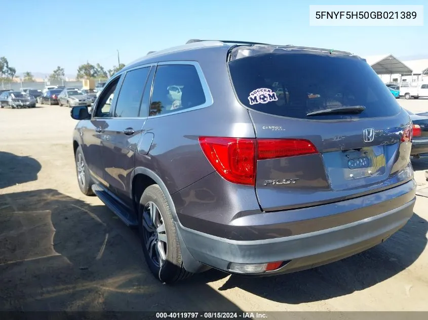 2016 Honda Pilot Ex-L VIN: 5FNYF5H50GB021389 Lot: 40119797