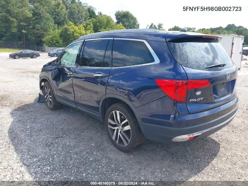 2016 Honda Pilot Touring VIN: 5FNYF5H98GB002723 Lot: 40160379