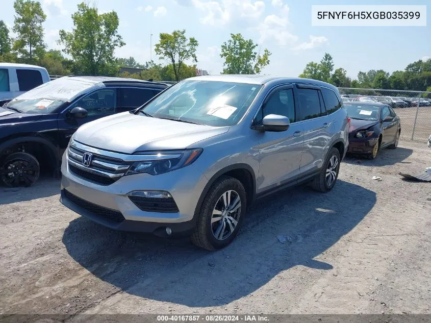 2016 Honda Pilot Ex-L VIN: 5FNYF6H5XGB035399 Lot: 40167857