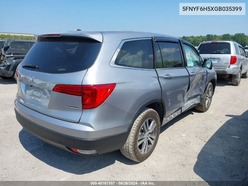 2016 Honda Pilot Ex-L VIN: 5FNYF6H5XGB035399 Lot: 40167857