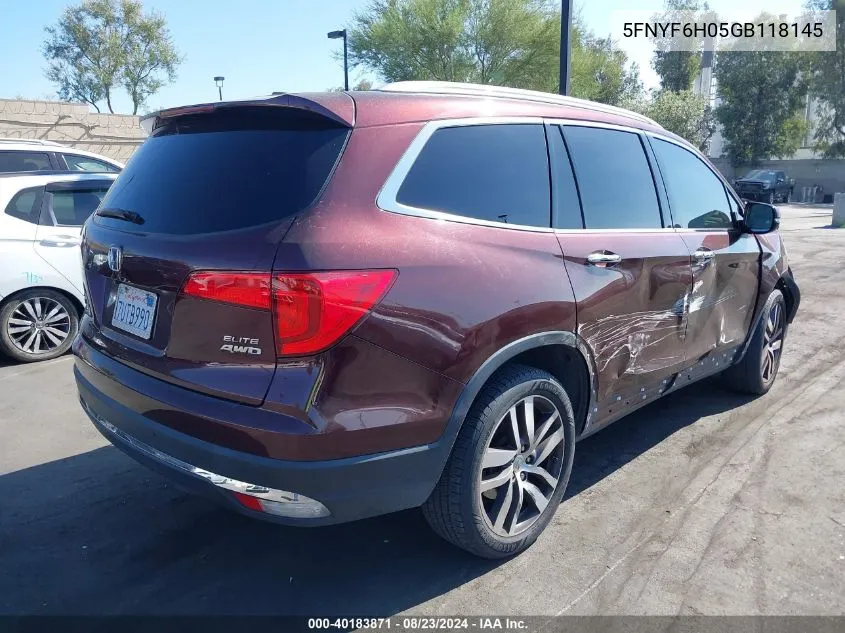 5FNYF6H05GB118145 2016 Honda Pilot Elite