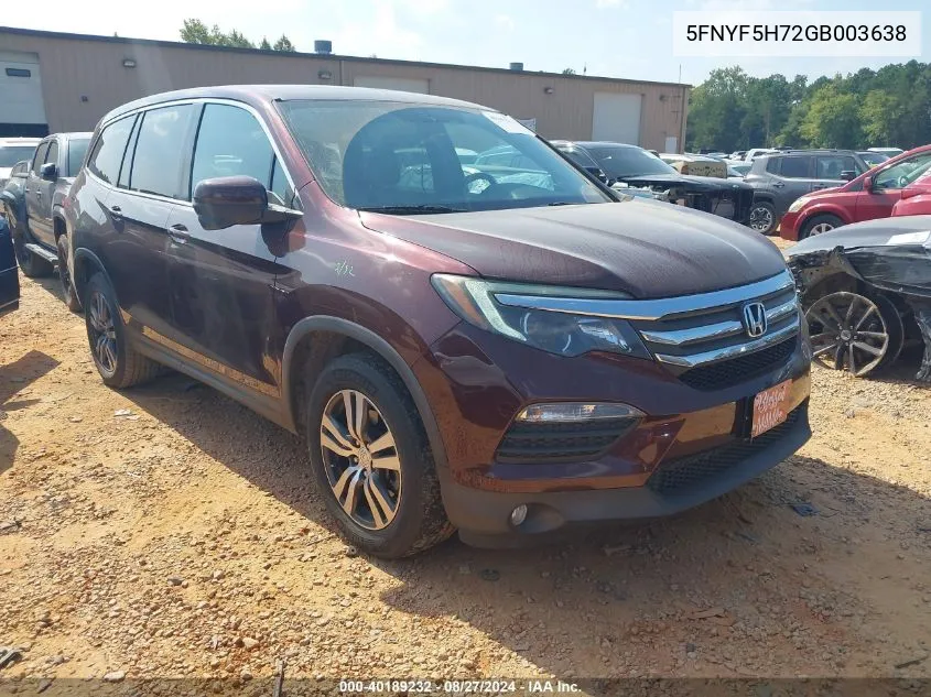 5FNYF5H72GB003638 2016 Honda Pilot Ex-L