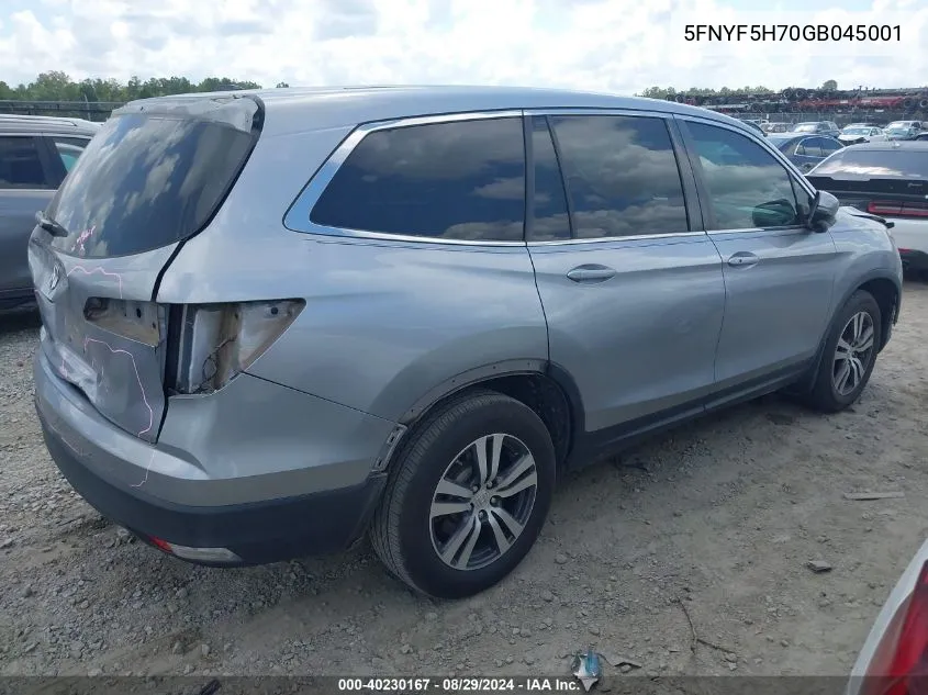 5FNYF5H70GB045001 2016 Honda Pilot Ex-L