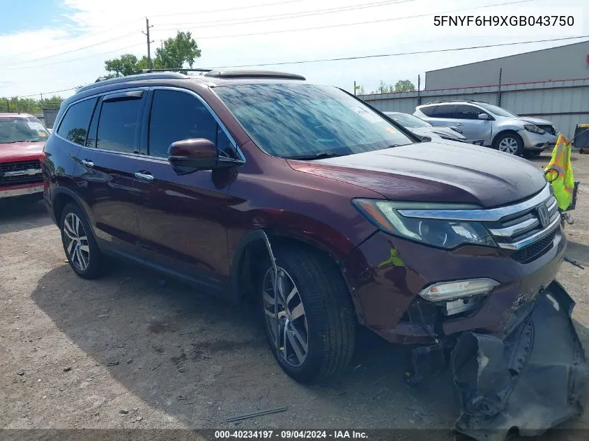 2016 Honda Pilot Touring VIN: 5FNYF6H9XGB043750 Lot: 40234197