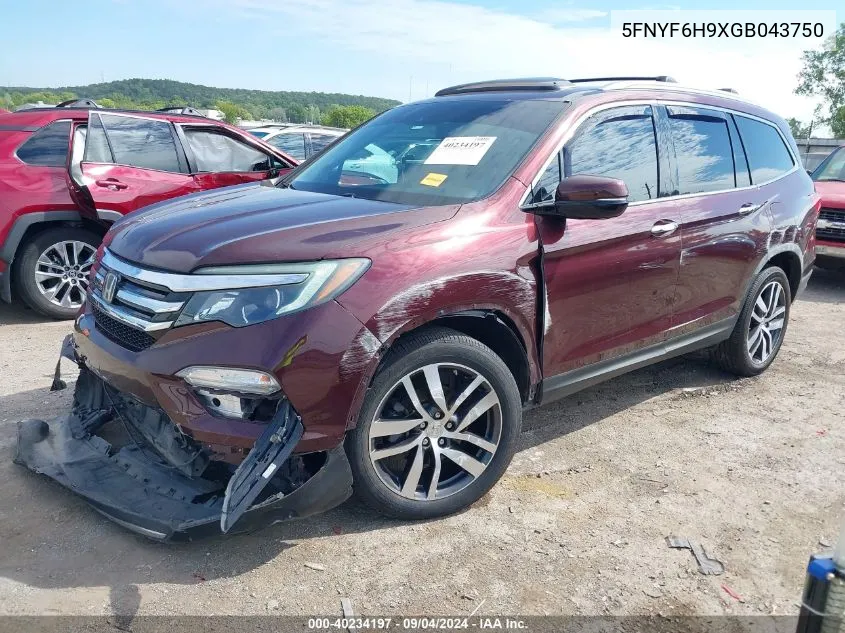 2016 Honda Pilot Touring VIN: 5FNYF6H9XGB043750 Lot: 40234197