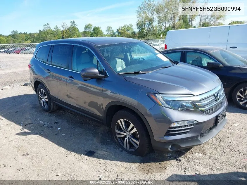 2016 Honda Pilot Ex-L VIN: 5FNYF6H52GB090994 Lot: 40252982