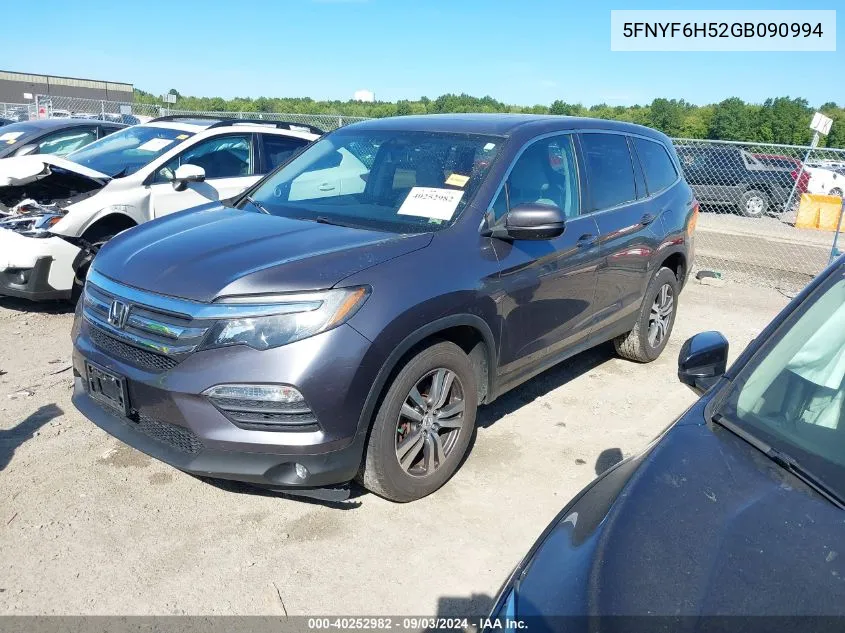 2016 Honda Pilot Ex-L VIN: 5FNYF6H52GB090994 Lot: 40252982