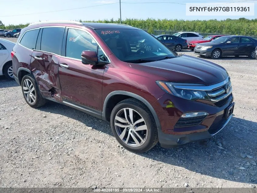 2016 Honda Pilot Touring VIN: 5FNYF6H97GB119361 Lot: 40288195