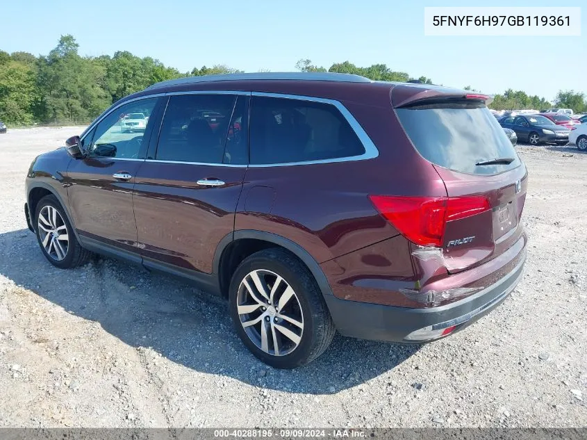 2016 Honda Pilot Touring VIN: 5FNYF6H97GB119361 Lot: 40288195