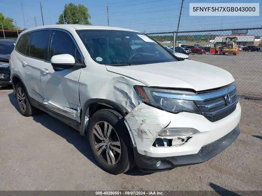 2016 Honda Pilot Ex-L VIN: 5FNYF5H7XGB043000 Lot: 40290551