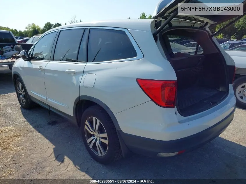 2016 Honda Pilot Ex-L VIN: 5FNYF5H7XGB043000 Lot: 40290551