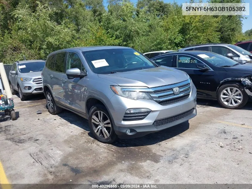 2016 Honda Pilot Ex-L VIN: 5FNYF6H63GB105382 Lot: 40296555