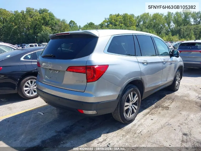 2016 Honda Pilot Ex-L VIN: 5FNYF6H63GB105382 Lot: 40296555