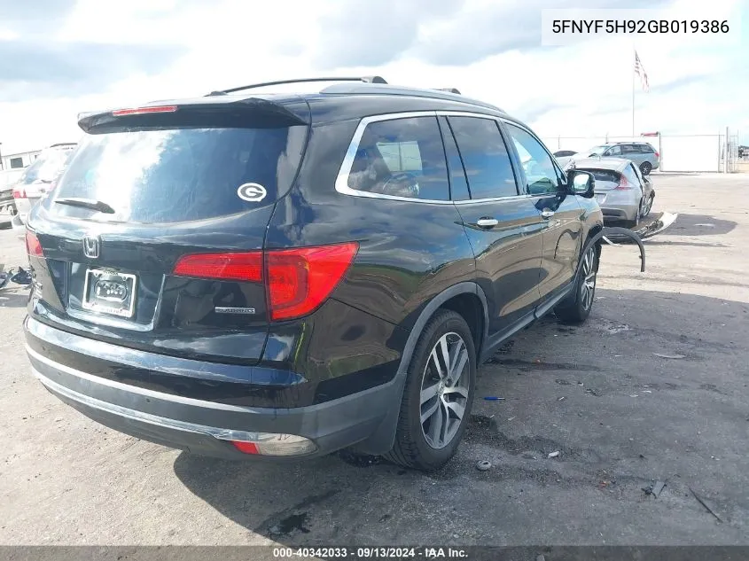 5FNYF5H92GB019386 2016 Honda Pilot Touring