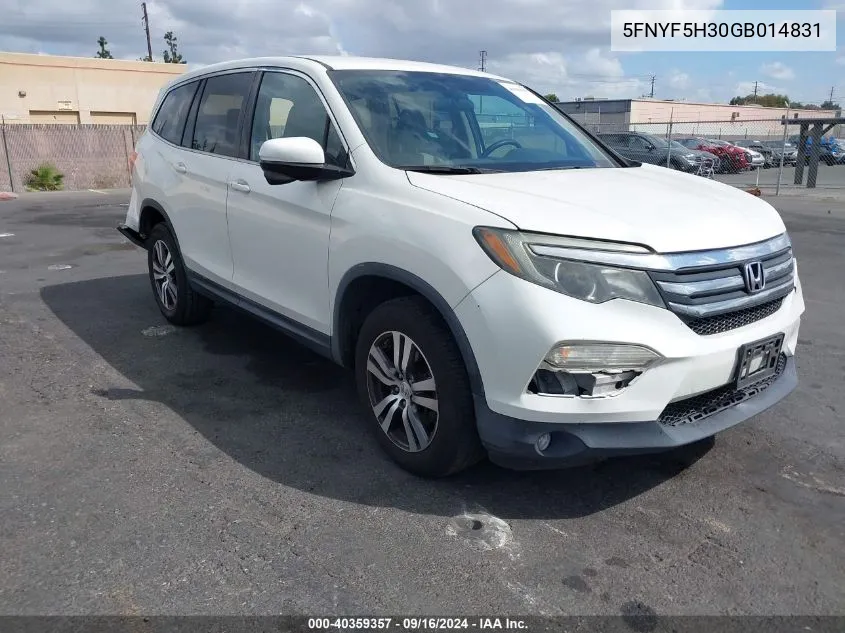 2016 Honda Pilot Ex VIN: 5FNYF5H30GB014831 Lot: 40359357