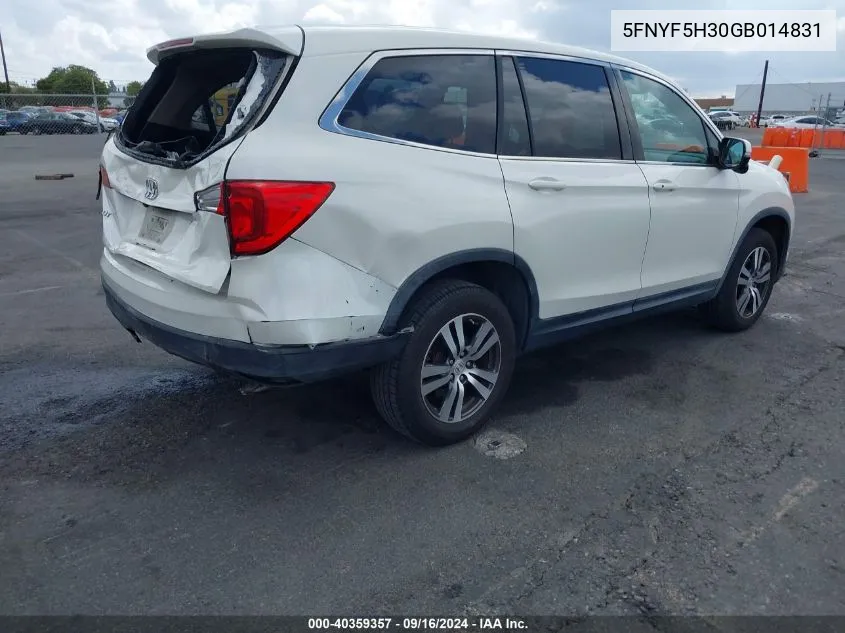 2016 Honda Pilot Ex VIN: 5FNYF5H30GB014831 Lot: 40359357