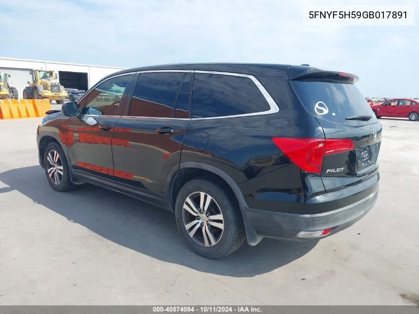 2016 Honda Pilot Ex-L VIN: 5FNYF5H59GB017891 Lot: 40574084