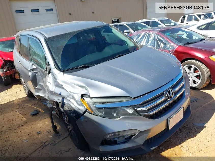 2016 Honda Pilot Ex VIN: 5FNYF5H33GB048178 Lot: 40622283