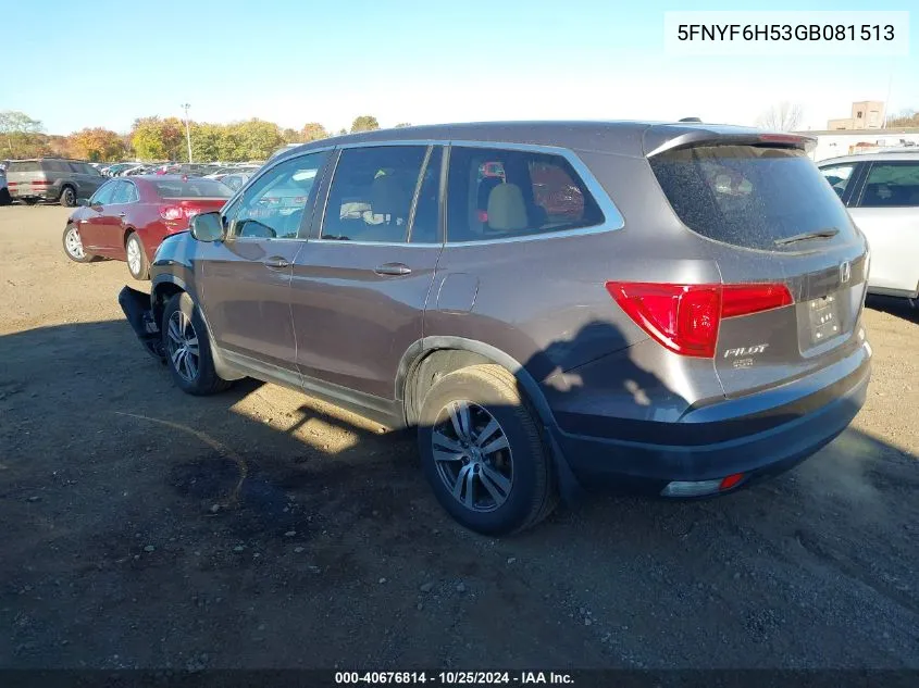 2016 Honda Pilot Exl VIN: 5FNYF6H53GB081513 Lot: 40676814