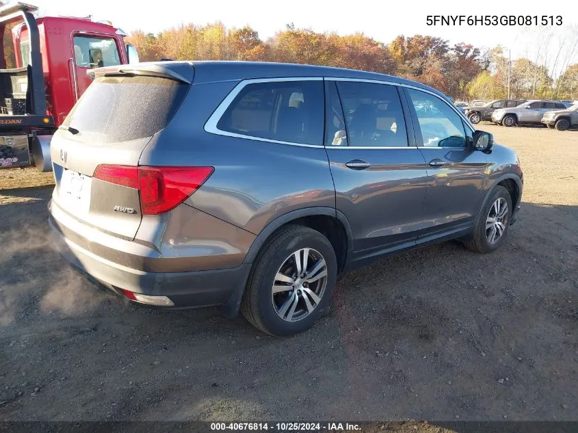 2016 Honda Pilot Exl VIN: 5FNYF6H53GB081513 Lot: 40676814