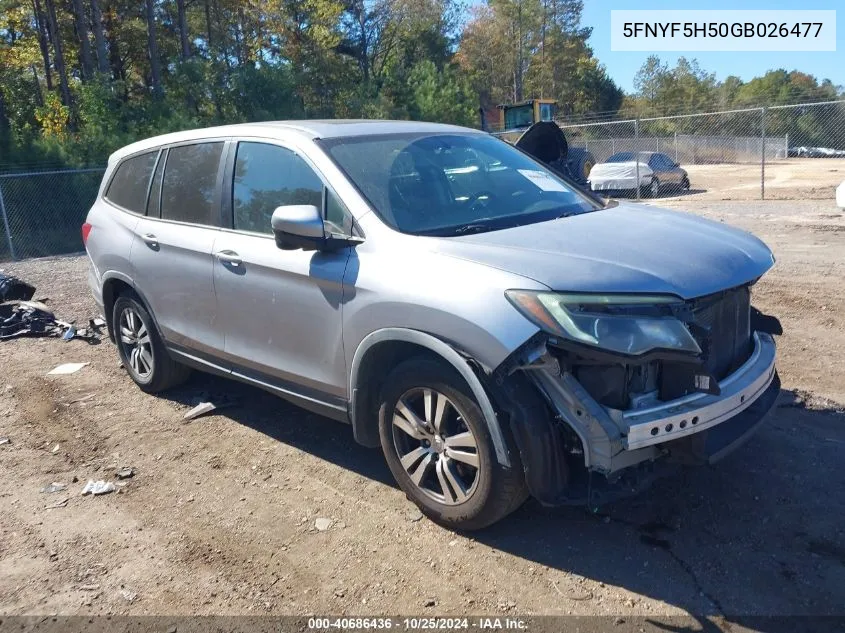 2016 Honda Pilot Ex-L VIN: 5FNYF5H50GB026477 Lot: 40686436