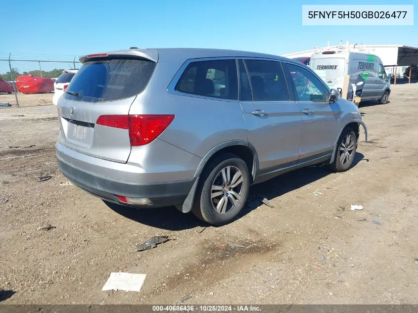 2016 Honda Pilot Ex-L VIN: 5FNYF5H50GB026477 Lot: 40686436