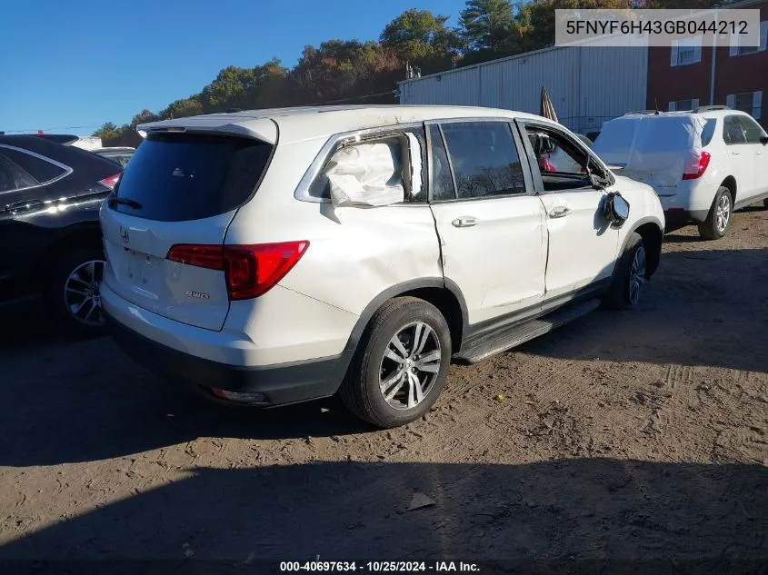 2016 Honda Pilot Ex VIN: 5FNYF6H43GB044212 Lot: 40697634