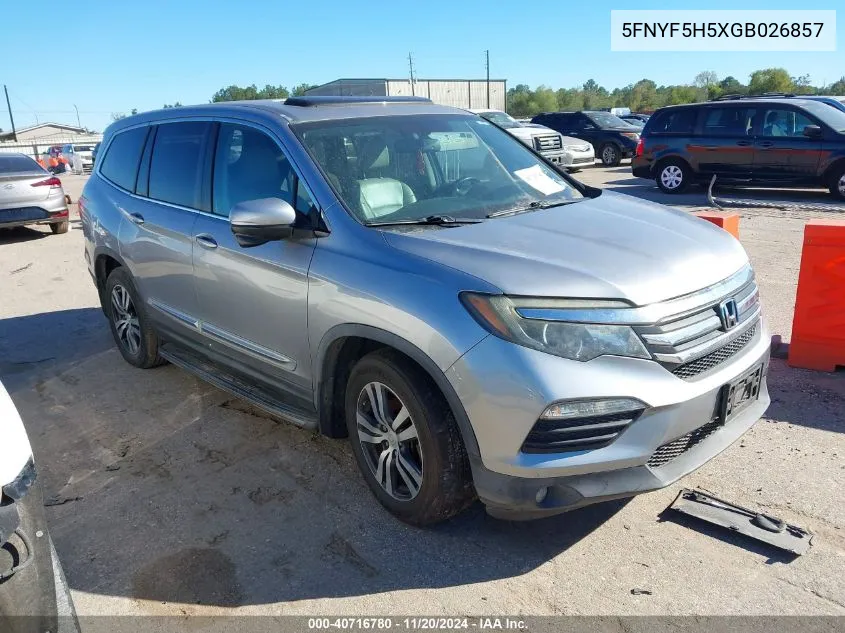 2016 Honda Pilot Ex-L VIN: 5FNYF5H5XGB026857 Lot: 40716780